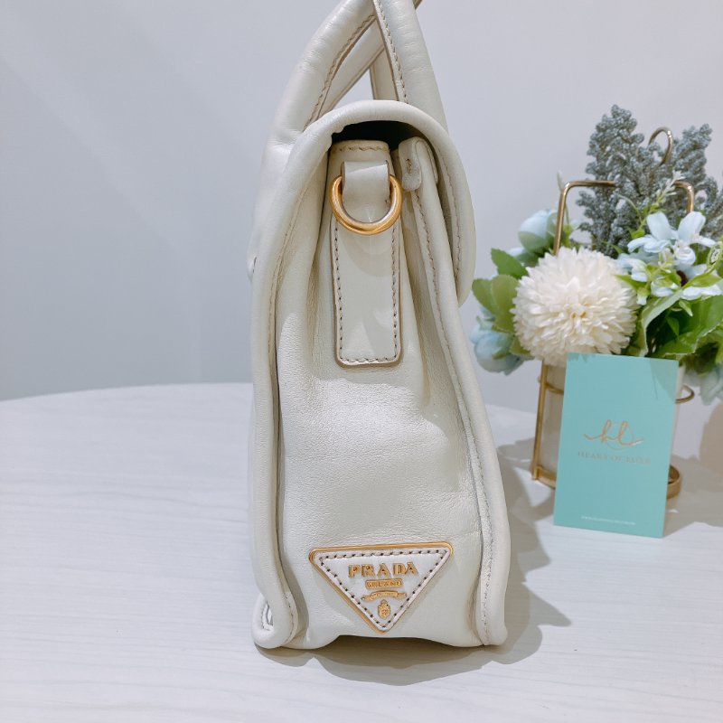 TK2060 Prada 普拉達兩用肩帶包包 Handbag Calfskin Cream White x GHW-2