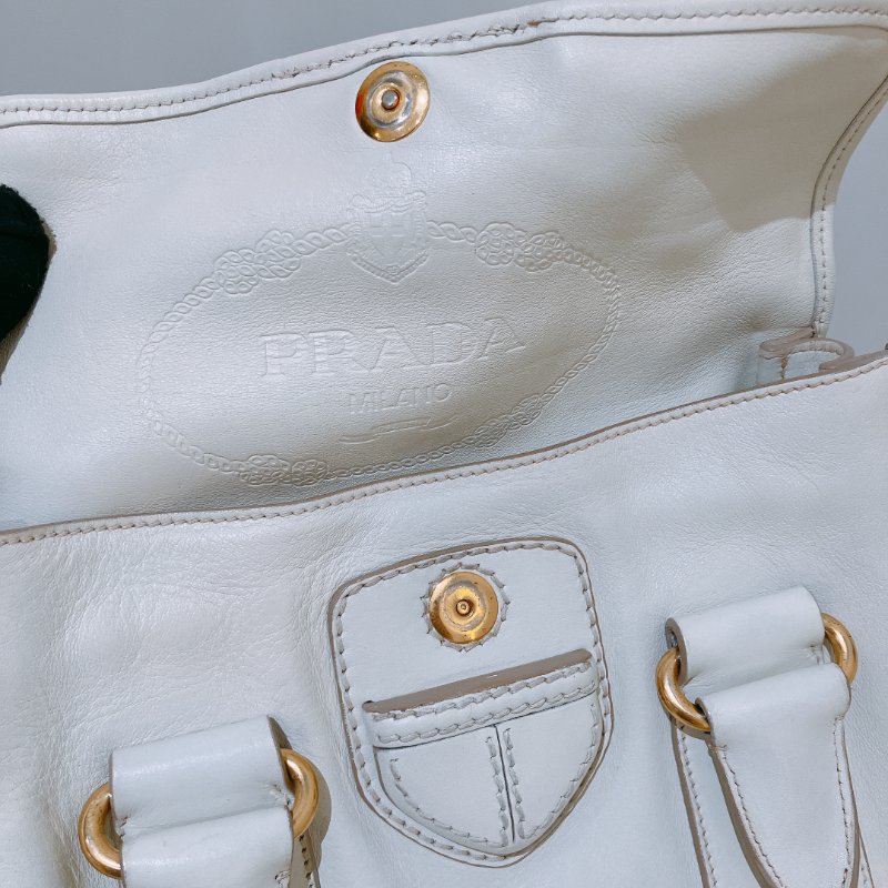 TK2060 Prada 普拉達兩用肩帶包包 Handbag Calfskin Cream White x GHW-14