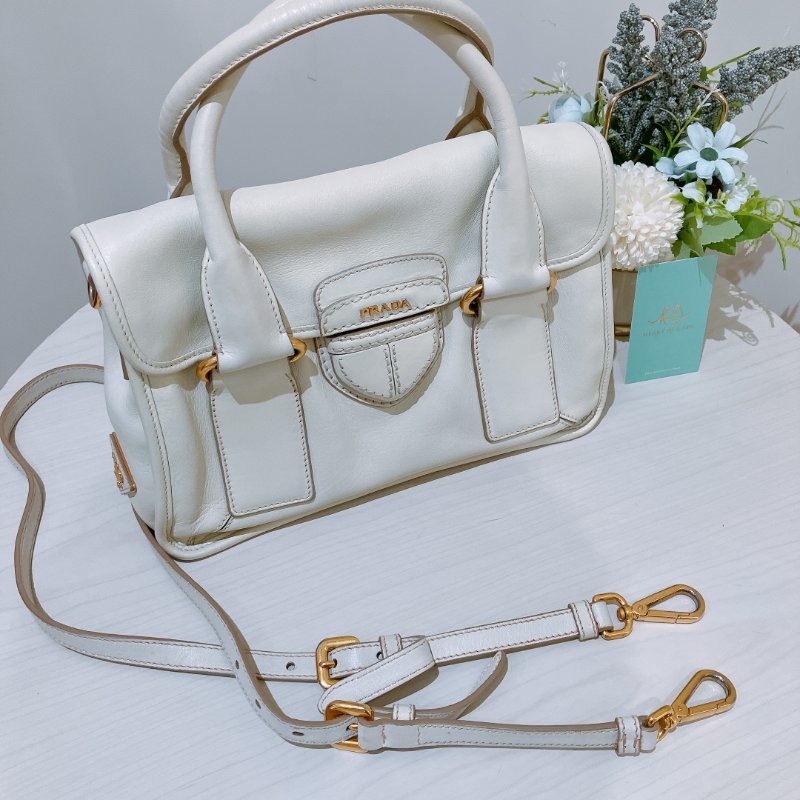 TK2060 Prada 普拉達兩用肩帶包包 Handbag Calfskin Cream White x GHW-21