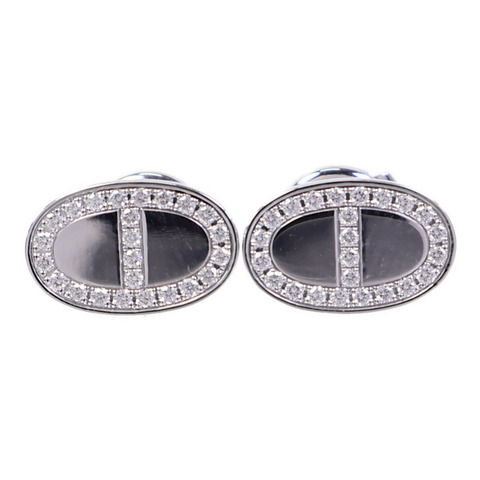 HERMES 18K白金Chaine d'ancre Contour Stud Earrings鑽石耳環