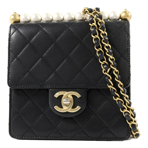 CHANEL 牛皮皮革Matelasse Pearl Chain Shoulder Bag鏈帶肩背袋