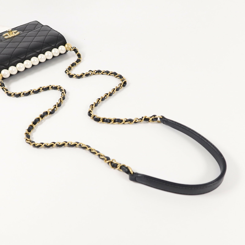 CHANEL 牛皮皮革Matelasse Pearl Chain Shoulder Bag鏈帶肩背袋-12