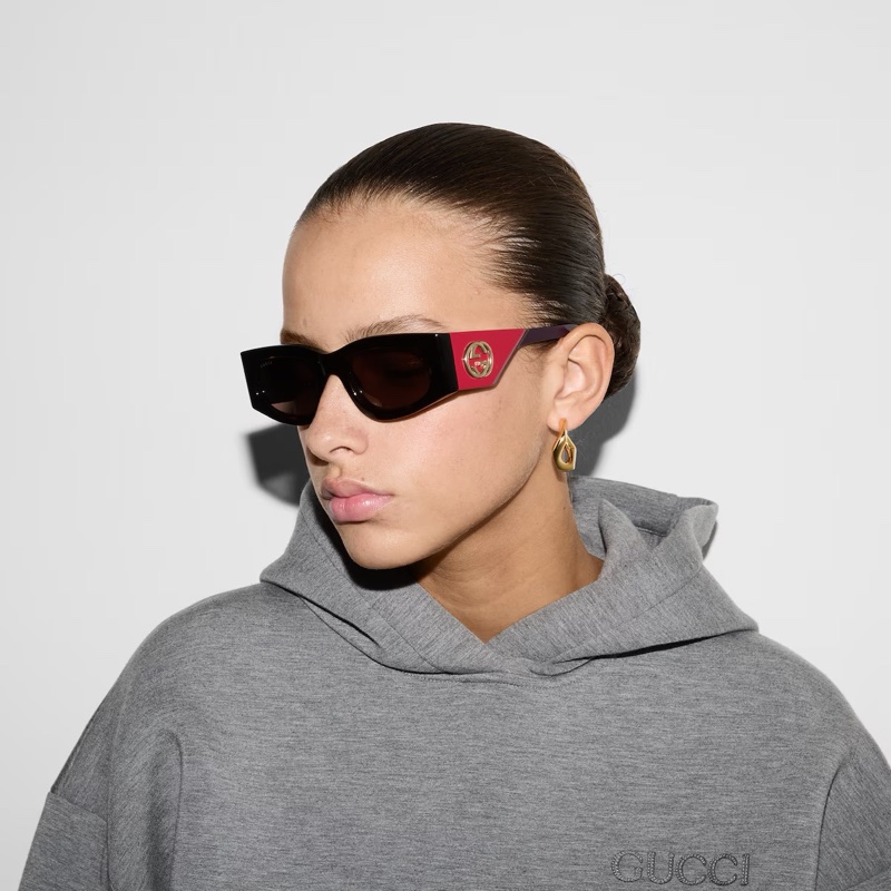 Gucci 女士 長方形鏡框太陽鏡均碼碼橋寬: 2.1cm; 鏡腿長: 14cm; 鏡片直徑: 3.4cm-3