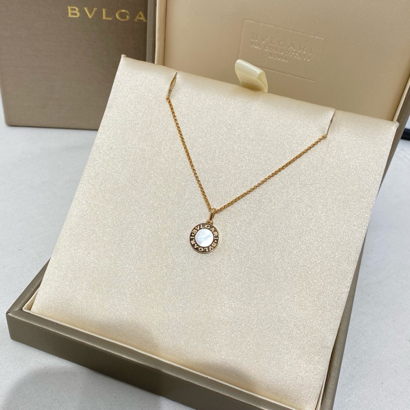 寶格麗 Bvlgari 白貝母雙面圓餅項鍊 玫瑰金-1