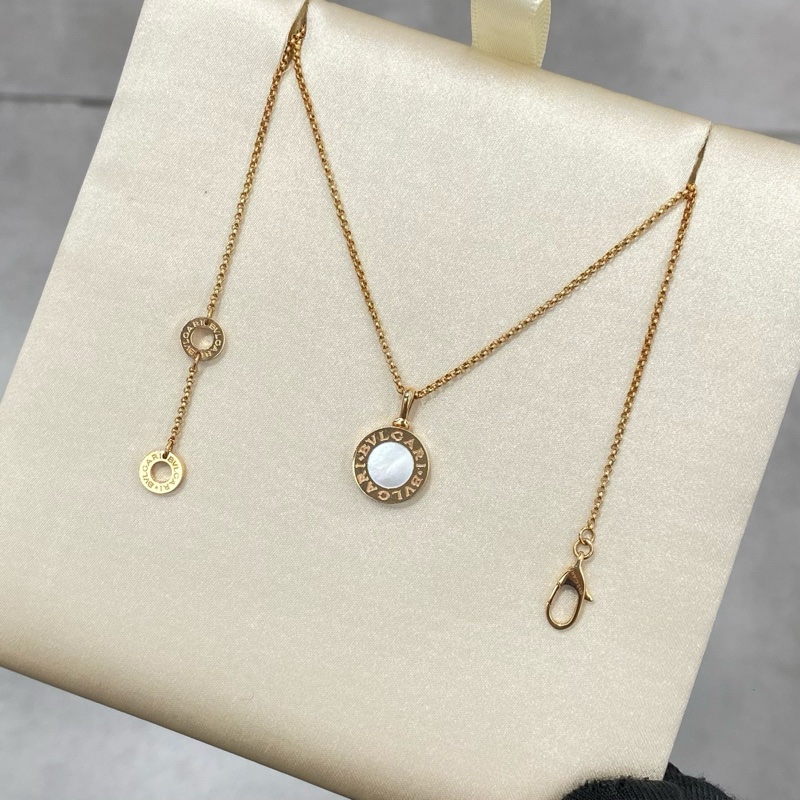 寶格麗 Bvlgari 白貝母雙面圓餅項鍊 玫瑰金-4
