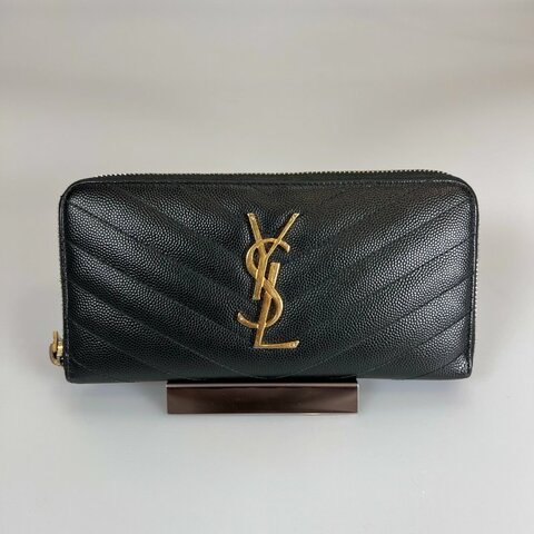 YSL 358094 黑金魚子醬ㄇ拉長夾