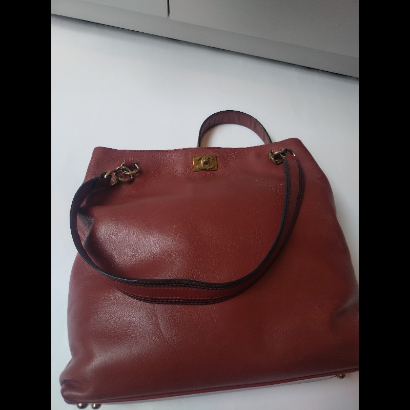 Chanel 雙肩帶磚色皮革直式托特包-5