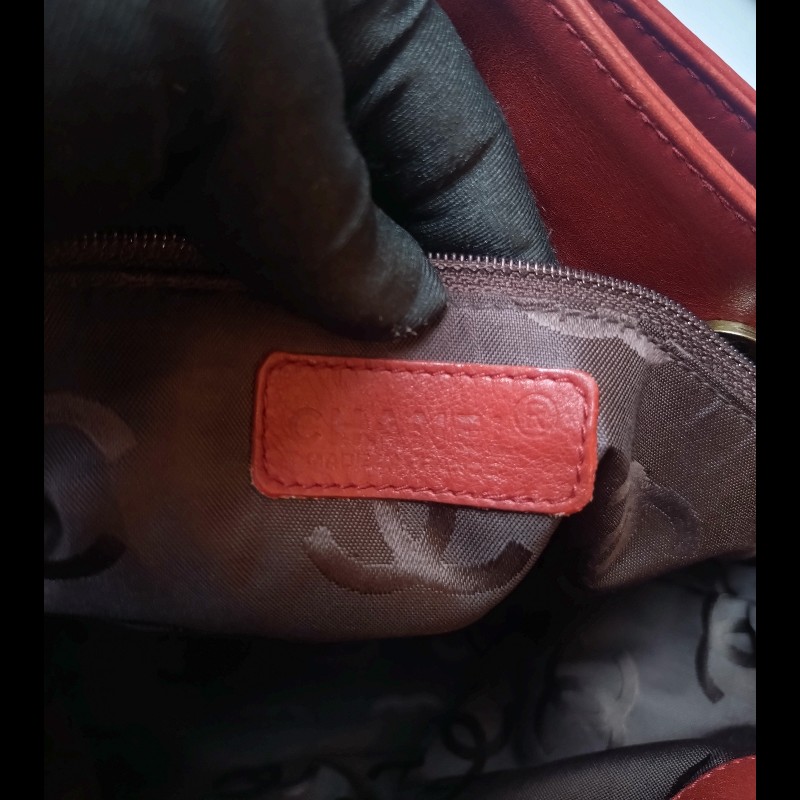 Chanel 雙肩帶磚色皮革直式托特包-25