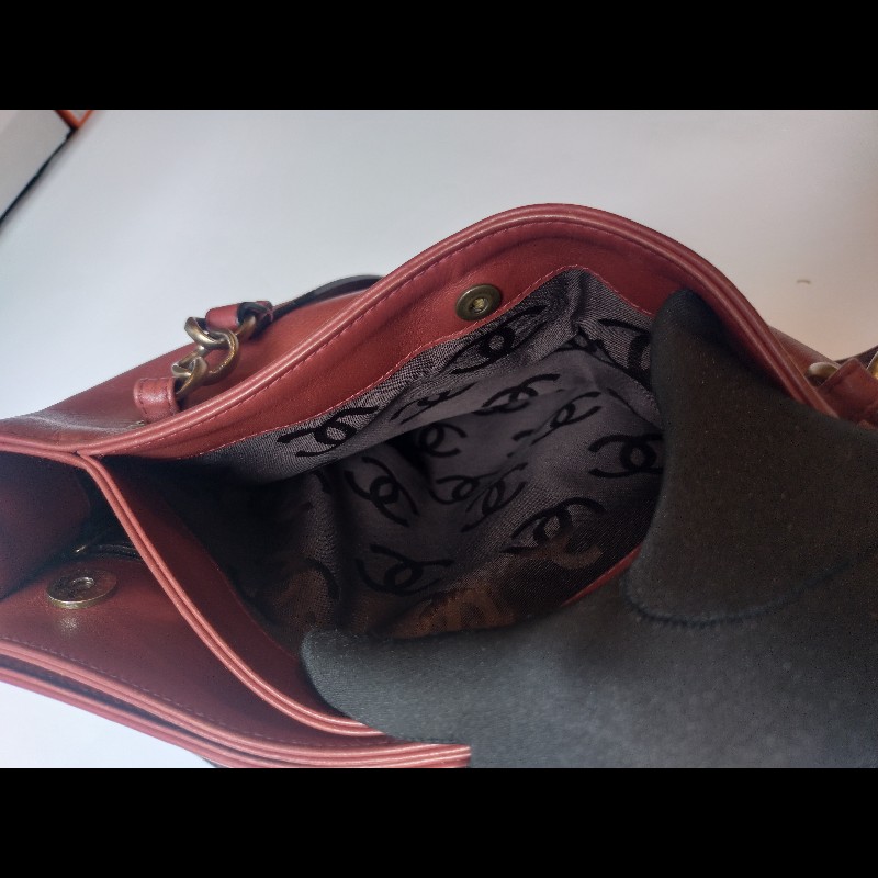 Chanel 雙肩帶磚色皮革直式托特包-28