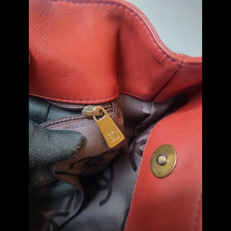 Chanel 雙肩帶磚色皮革直式托特包-40
