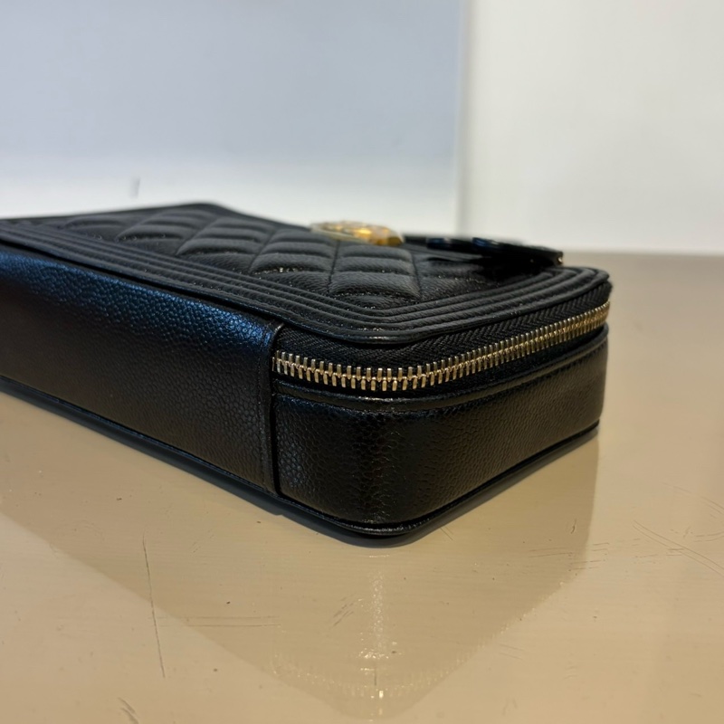 Chanel 黑荔枝牛皮BoyWoc斜背鏈包AP2756-7