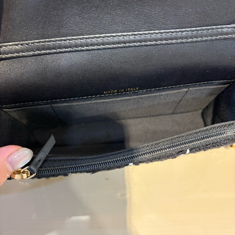 Chanel 黑毛呢Woc金球斜背鏈包AP3071-8