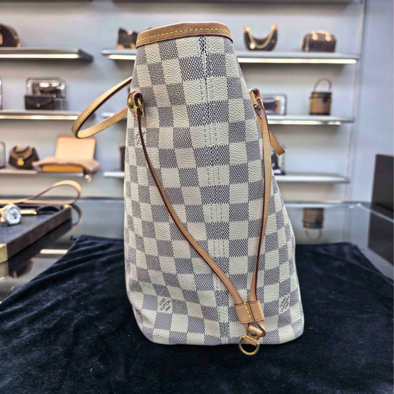 LV NF neverfull 中號 白色棋盤格 芯片款 成色看細節圖-1