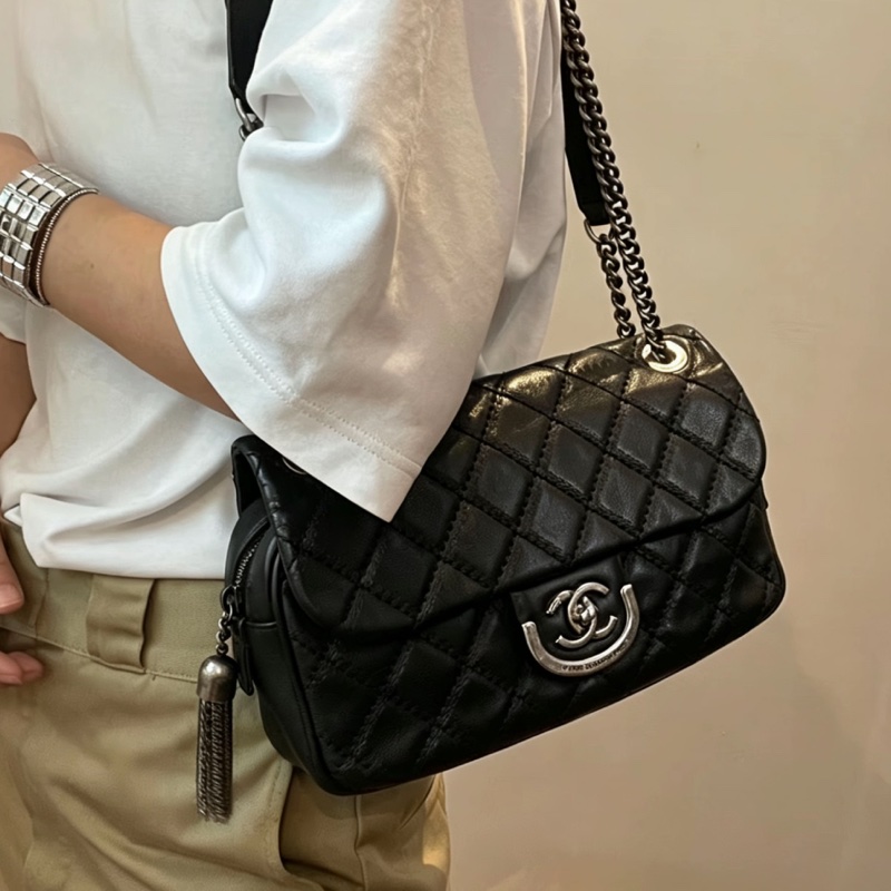 CHANEL香奈兒黑銀愛丁堡流蘇鏈條包💍💍-2