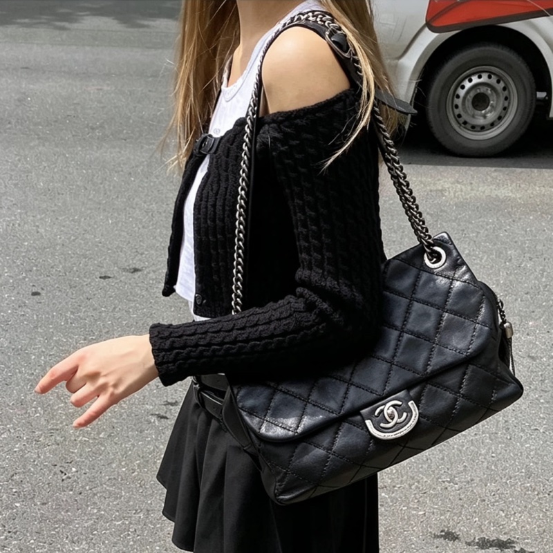 CHANEL香奈兒黑銀愛丁堡流蘇鏈條包💍💍-5