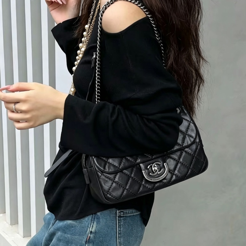 CHANEL香奈兒黑銀愛丁堡流蘇鏈條包💍💍-7