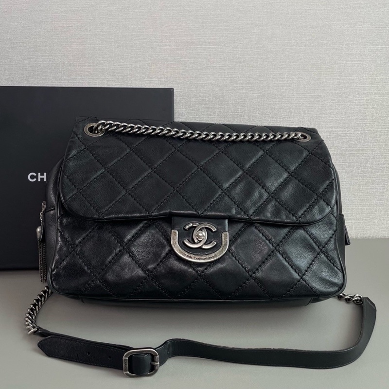 CHANEL香奈兒黑銀愛丁堡流蘇鏈條包💍💍-10