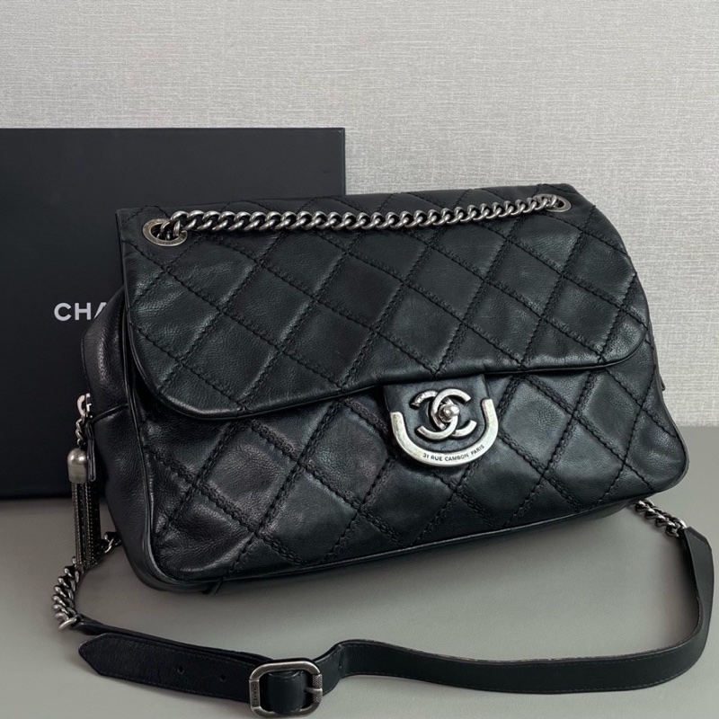 CHANEL香奈兒黑銀愛丁堡流蘇鏈條包💍💍-11