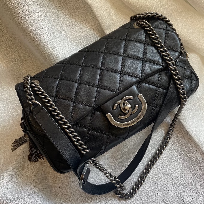 CHANEL香奈兒黑銀愛丁堡流蘇鏈條包💍💍-20