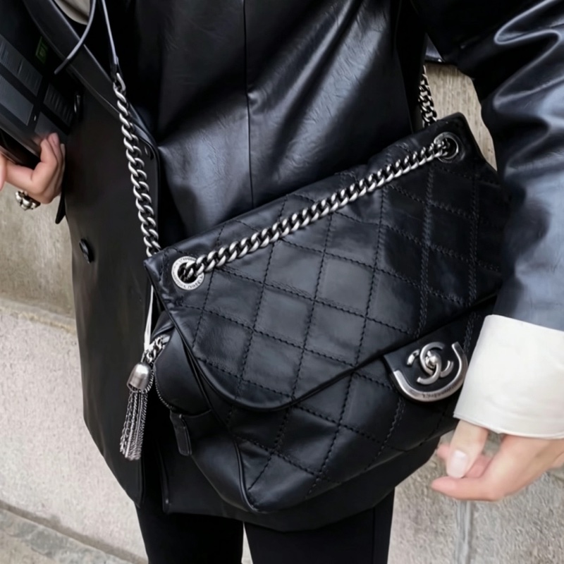 CHANEL香奈兒黑銀愛丁堡流蘇鏈條包💍💍-30