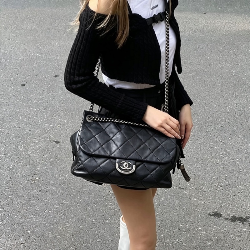 CHANEL香奈兒黑銀愛丁堡流蘇鏈條包💍💍-31