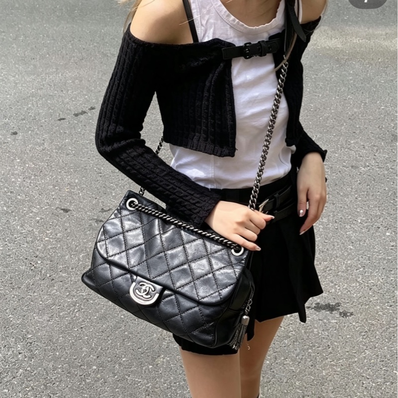 CHANEL香奈兒黑銀愛丁堡流蘇鏈條包💍💍-32