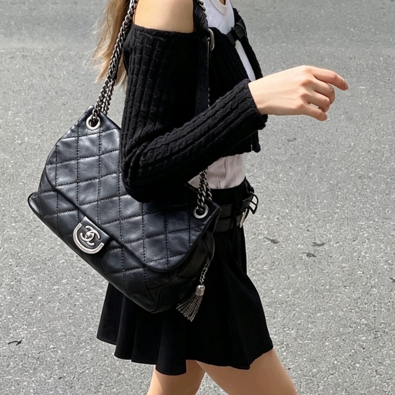 CHANEL香奈兒黑銀愛丁堡流蘇鏈條包💍💍-33