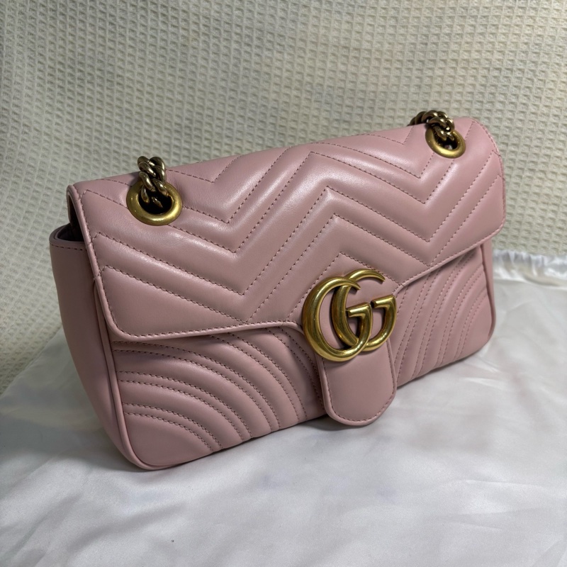 古馳 Gucci GG Marmont 馬蒙26粉色鏈條包-1