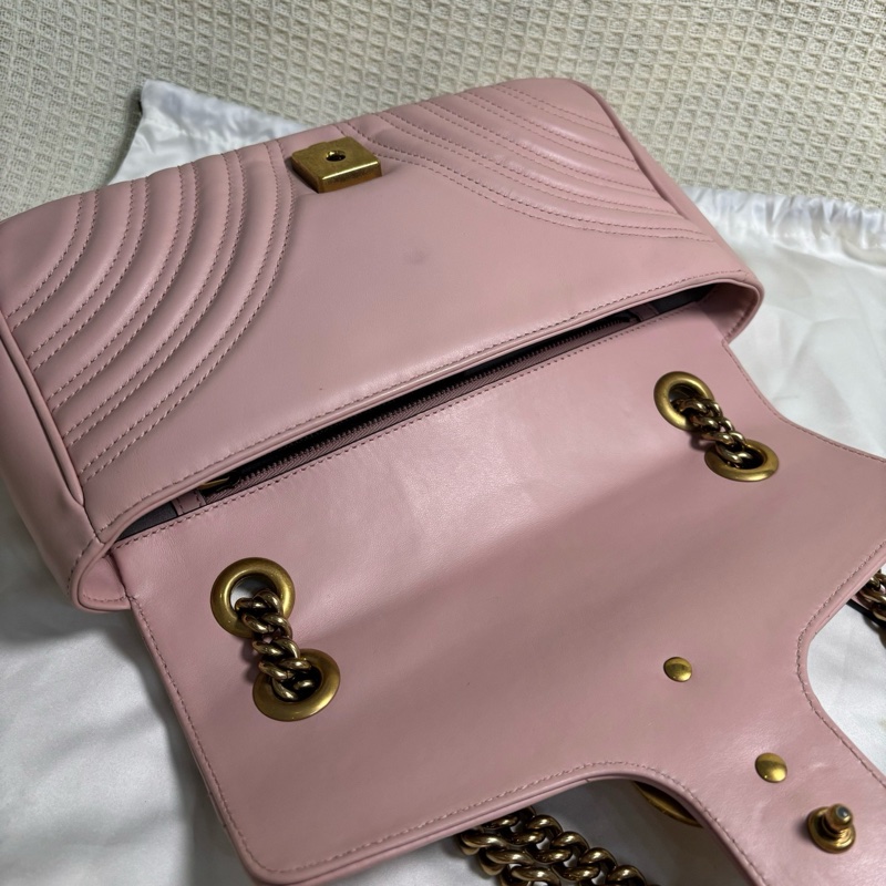 古馳 Gucci GG Marmont 馬蒙26粉色鏈條包-4