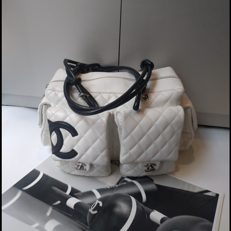 Chanel 黑白熊貓對色康朋多口袋機車包-0