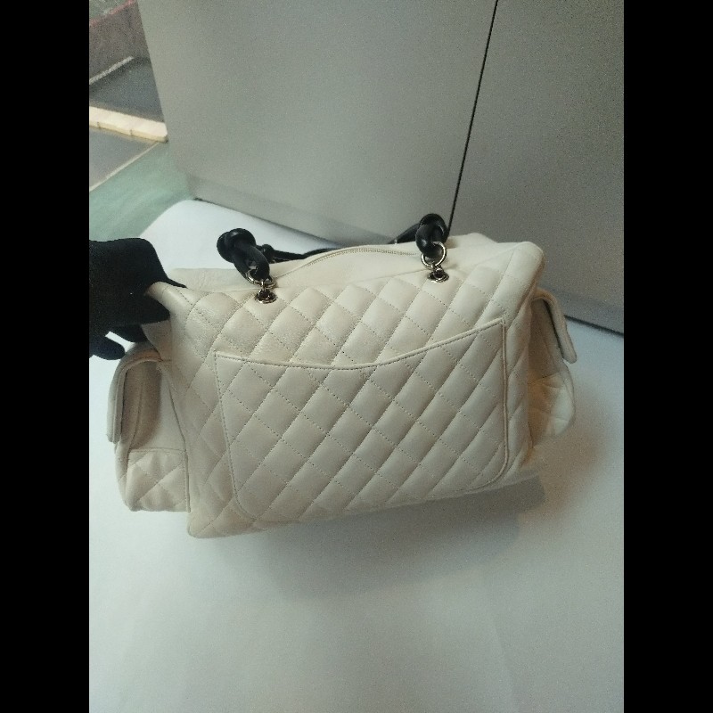 Chanel 黑白熊貓對色康朋多口袋機車包-3