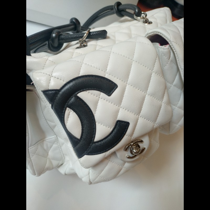 Chanel 黑白熊貓對色康朋多口袋機車包-6