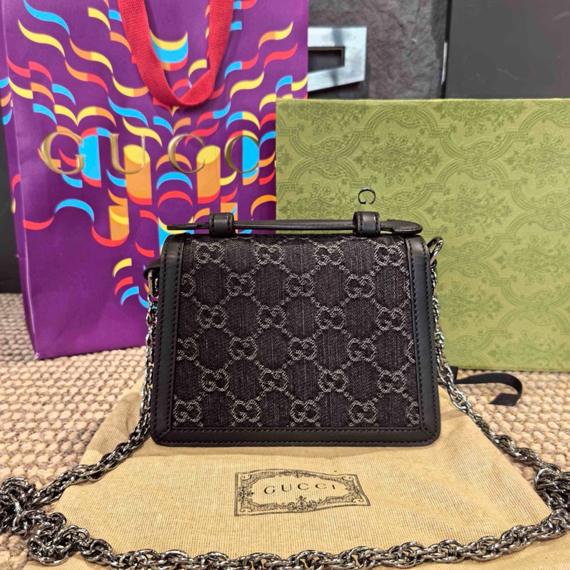 GUCCI古驰 Ophidia 牛仔布 斜挎手提包 迷你 女款 黑色拼灰色-1