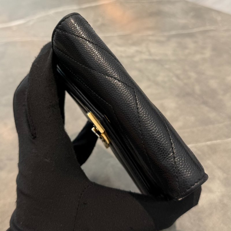 YSL 金字logo 荔枝皮三摺開釦短夾-5