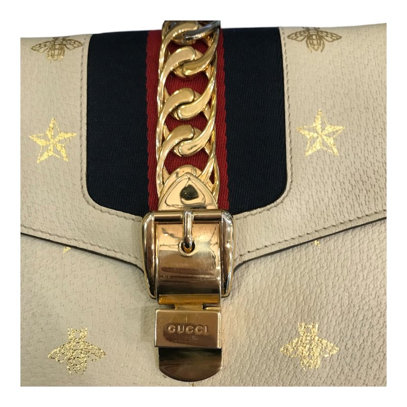 GUCCI白色蜜蜂塞爾維亞斜背包-10