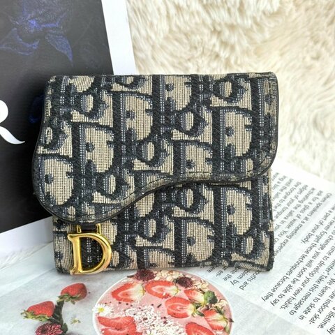 Dior Lotus 馬鞍錢包 牛皮拼帆布