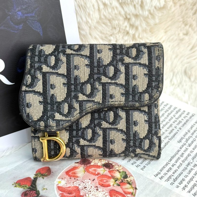 Dior Lotus 馬鞍錢包 牛皮拼帆布-0