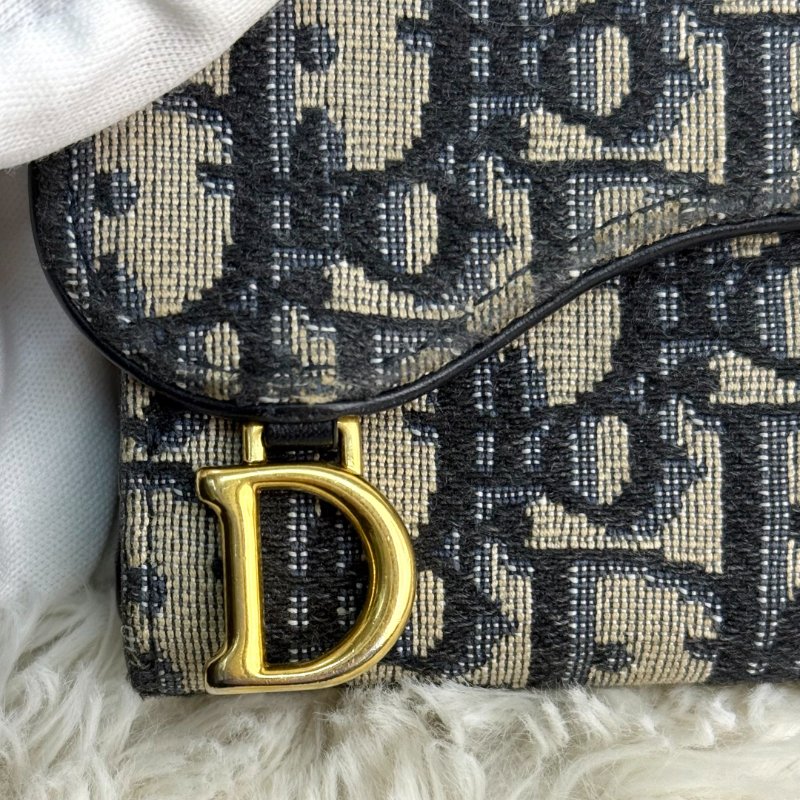 Dior Lotus 馬鞍錢包 牛皮拼帆布-4