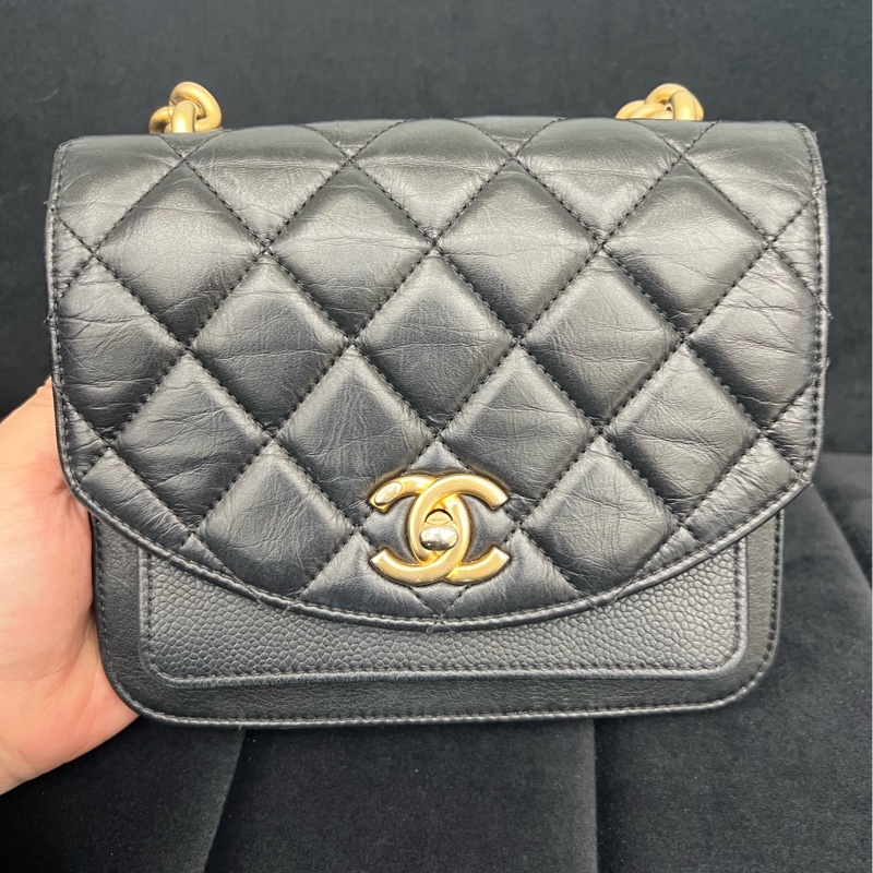 Chanel/香奈兒 孟買風琴郵差包 黑金中號 鐳射標28開 97新 底長22-1