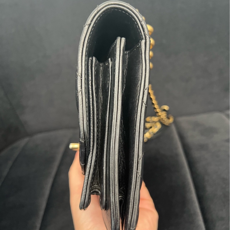 Chanel/香奈兒 孟買風琴郵差包 黑金中號 鐳射標28開 97新 底長22-2