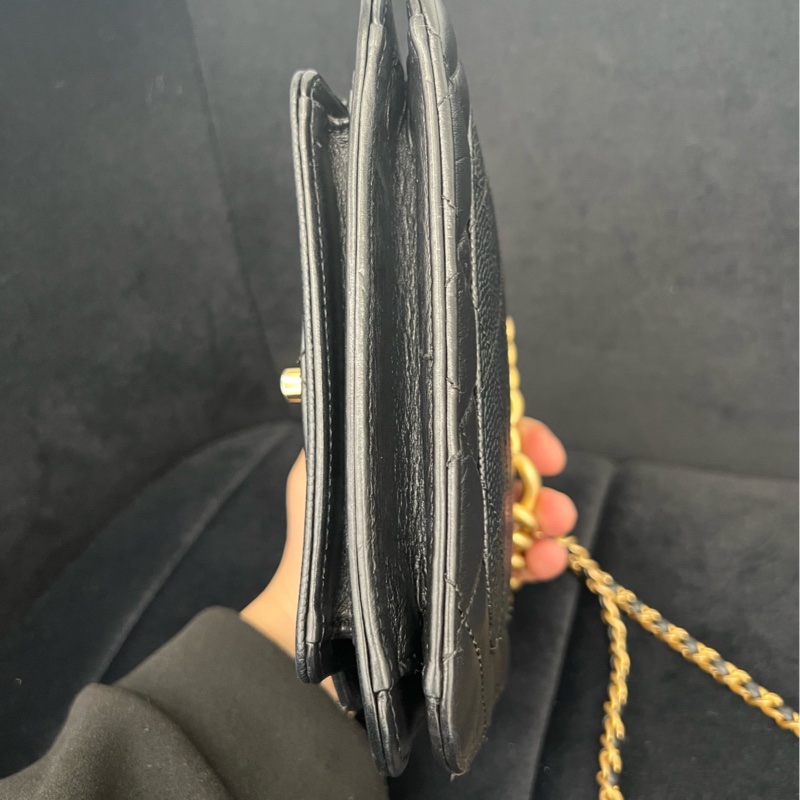 Chanel/香奈兒 孟買風琴郵差包 黑金中號 鐳射標28開 97新 底長22-5