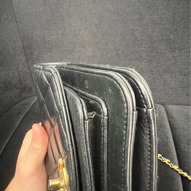 Chanel/香奈兒 孟買風琴郵差包 黑金中號 鐳射標28開 97新 底長22-6