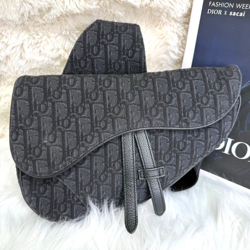 Dior Saddle 馬鞍包 黑色 老花 塗層帆布拼牛皮 按扣-1