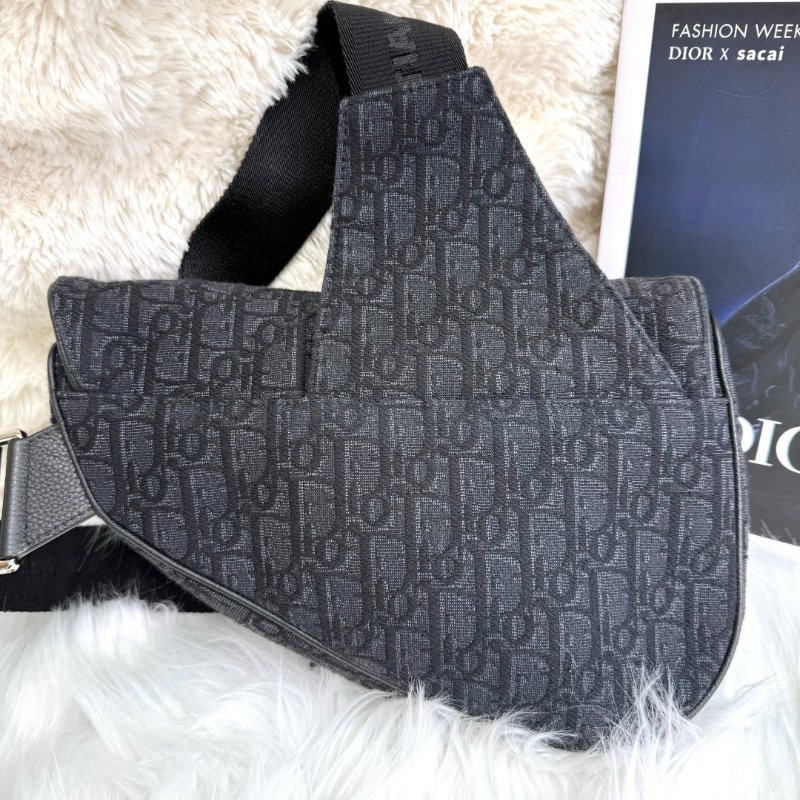 Dior Saddle 馬鞍包 黑色 老花 塗層帆布拼牛皮 按扣-2