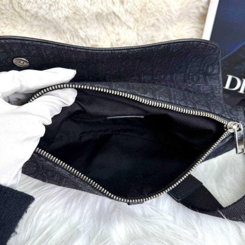Dior Saddle 馬鞍包 黑色 老花 塗層帆布拼牛皮 按扣-6