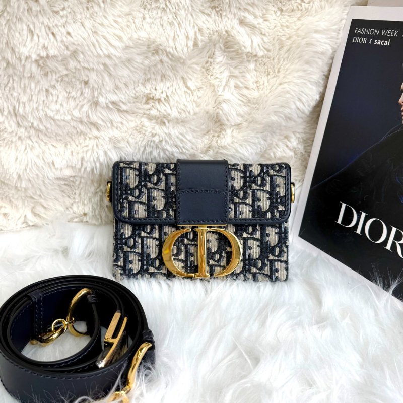 Dior 蒙田包 米色拼藍色拼黑色 老花 塗層帆布拼牛皮 mini-0