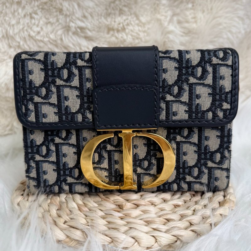 Dior 蒙田包 米色拼藍色拼黑色 老花 塗層帆布拼牛皮 mini-1