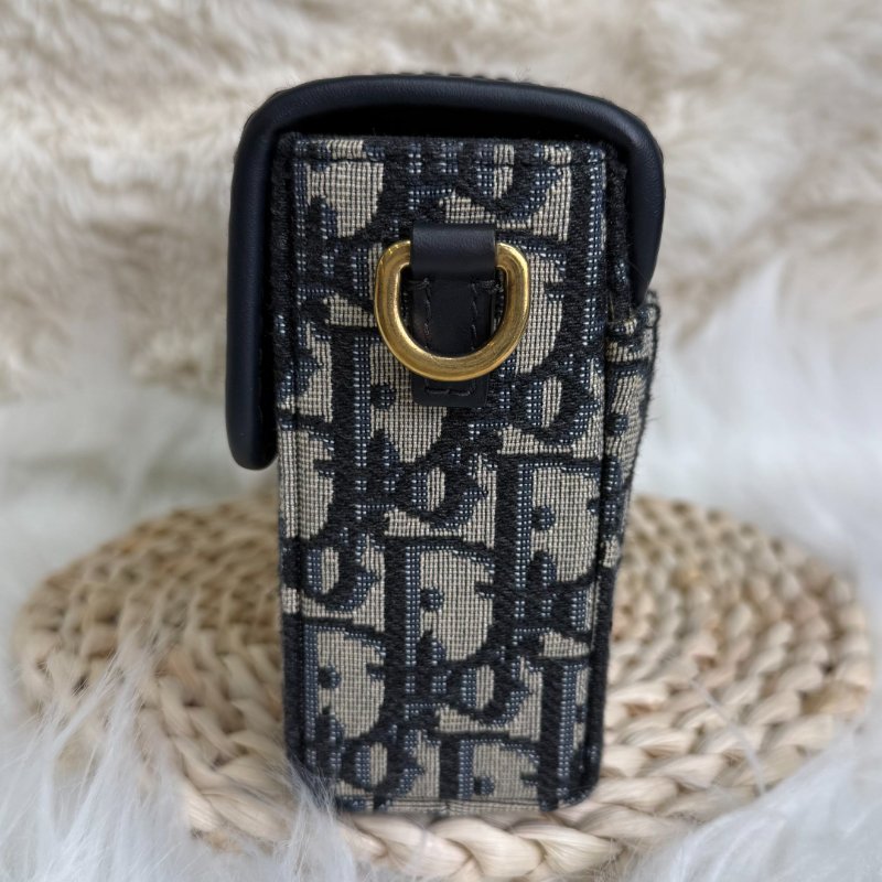 Dior 蒙田包 米色拼藍色拼黑色 老花 塗層帆布拼牛皮 mini-2