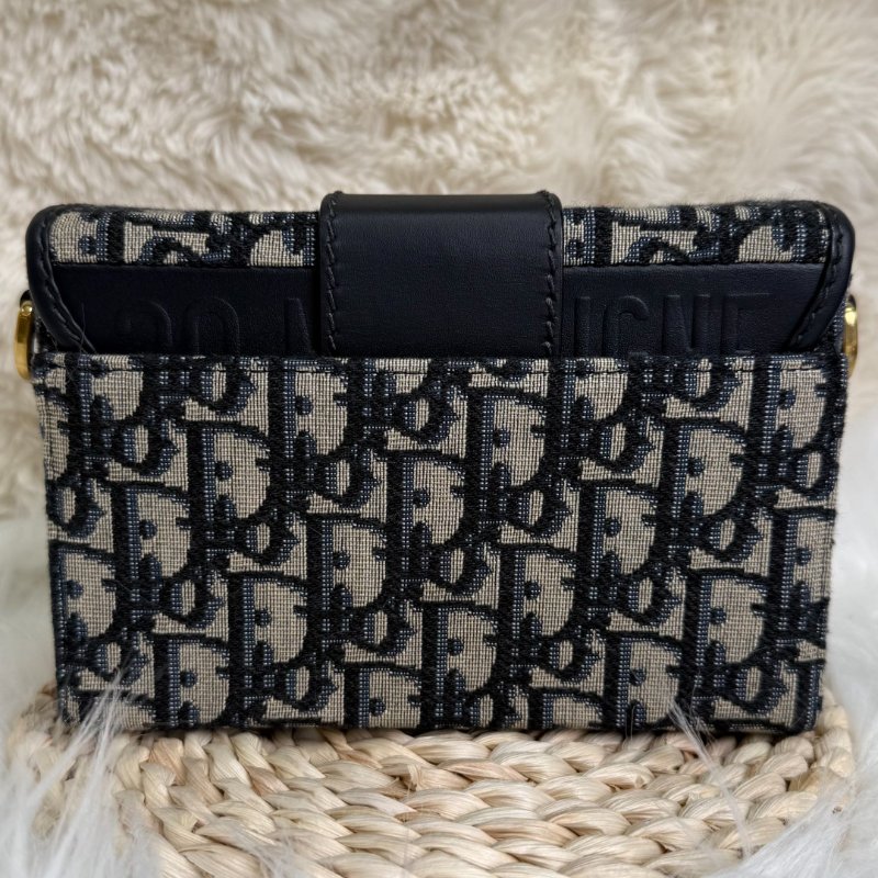 Dior 蒙田包 米色拼藍色拼黑色 老花 塗層帆布拼牛皮 mini-3