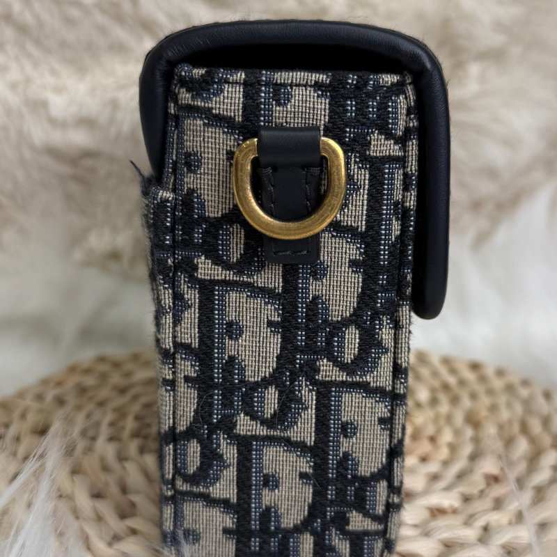 Dior 蒙田包 米色拼藍色拼黑色 老花 塗層帆布拼牛皮 mini-4